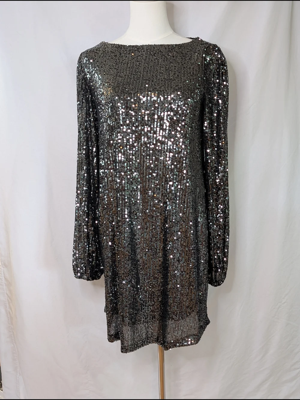 Steve Madden Metallic Black Sequin Long-Sleeve Shift Dress Small NWT - Picture 1 of 9